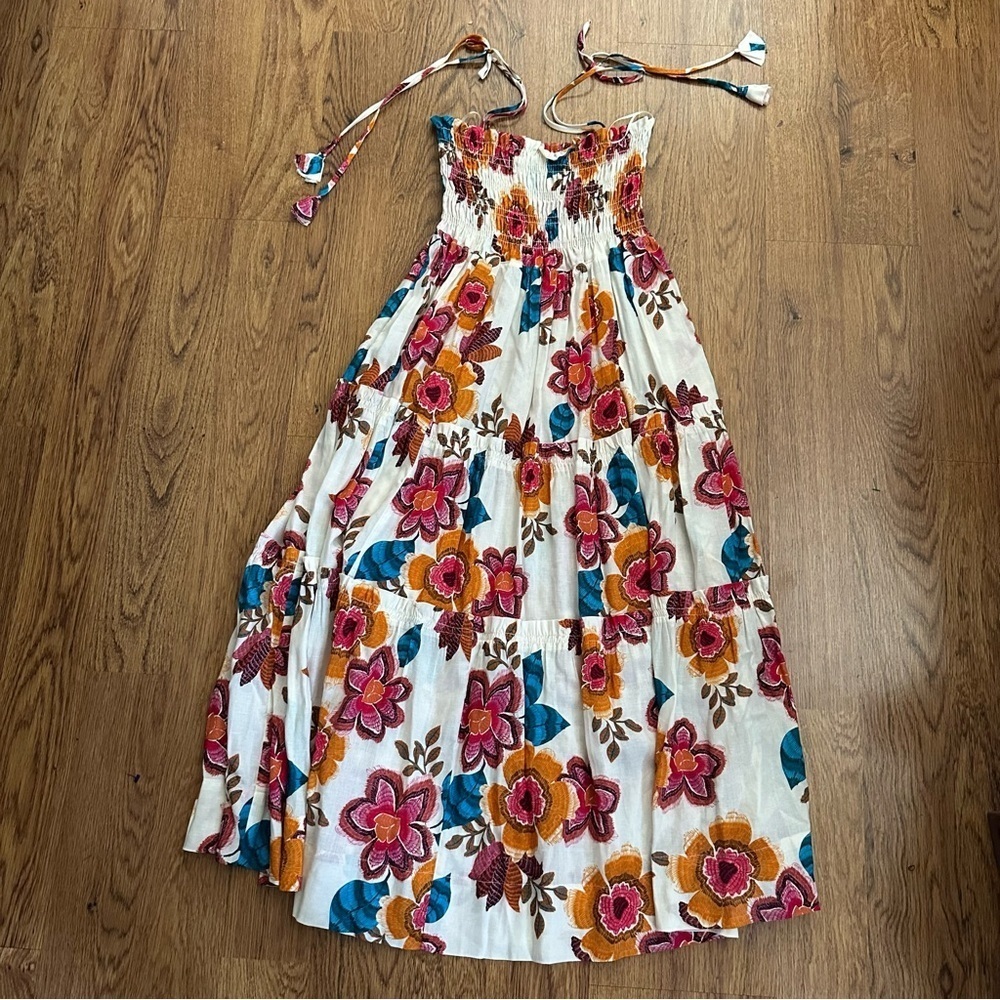 Misa Los Angeles white Floral Maxi Dress with Tie Straps size medium sleeveless